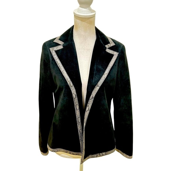 Doncaster Black suede leather suede lined Jacket python print Trim size 8 - Picture 1 of 9
